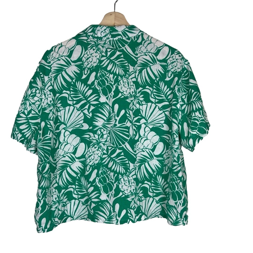 Nicole Miller Womens Large Green‎ White Tropical Linen Lounge Set Resort - Picture 9 of 9